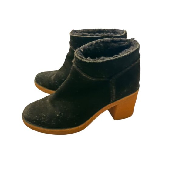 UGG Kasen chunky block heel black suede shearling ankle boots booties 3" US 7 - Picture 3 of 11